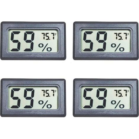 Lot de 4 mini-hygromètres numériques avec écran LCD, température et humidité (°F) pour aquarium, serre, jardin, cave, réfrigérateur et placard (1/4)