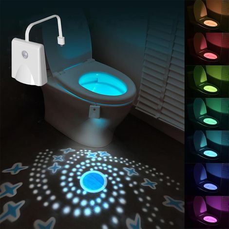 Veilleuse WC à détecteur de mouvement, 16 LED à changement de couleur avec projection d'étoiles, lampe de bol rechargeable – Cadeau amusant pour tous les âges (1/5)