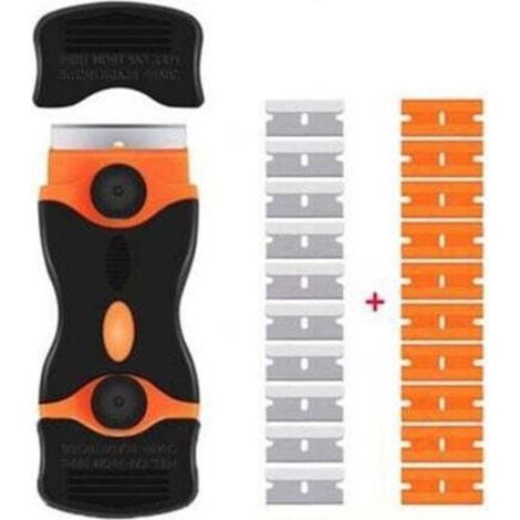 [JAMAIS UTILISÉ] Grattoir en plastique à double extrémité avec 20 Pièce Lames Grattoirs Plaque Vitrocéramique Verre Plaque Grattoir pour Enlever Étiquettes a Colle Peinture Autocollants et Décalcomani (1/4)