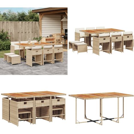 11-tlg. Garten-Essgruppe mit Kissen Beige Poly Rattan - Gartenmöbel Set - Essgruppenset - Outdoor Möbel - Rattan Gartenmöbel - PE-Rattan Gartenmöbel - Home & Living (1/5)