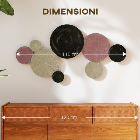 Lot design moderne de 8 disques métalliques 3D, bronze, orange et jaune, 110x7x58 cm, décoration murale. (1/5)