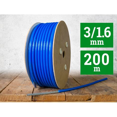 Câble en acier gainé PVC 1,6/3 mm, 200 m, bleu (1/5)