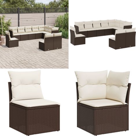 Salon de jardin 10 pcs avec coussins marron résine tressée - Salon De Jardin - Canapé Extérieur - Meuble De Jardin - Ensemble Salon De Jardin - Mobilier De Jardin - Home & Living