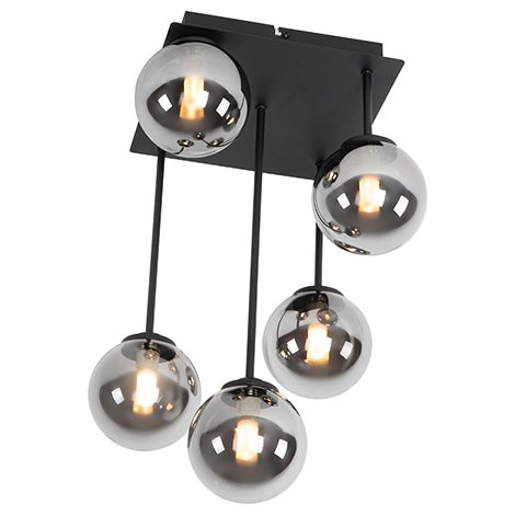 Modern Ceiling Light Black 5-Light with Smoke Glass - Athens
