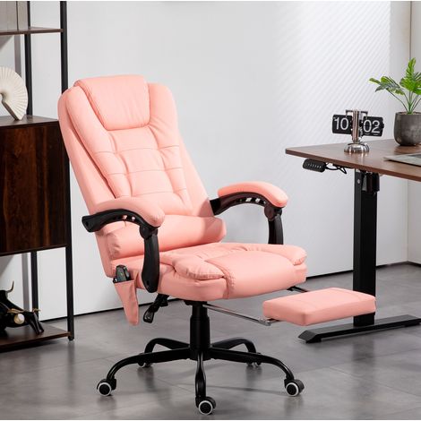 Fauteuil de bureau 67x67x111-121 cm rose en cuir reconstitué avec massage 7 points et repose-pieds (1/5)