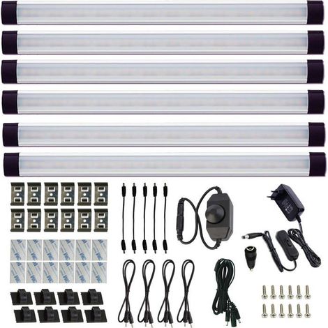 Gradable Lot De 6 Barre Led Avec Interrupteur,Cuisine Sous Armoire Lumière,Lampes De Bar De Cuisine Avec Gradateur À Cadran [BI96] (1/5)
