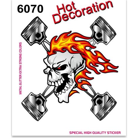 Adesivi Stickers Standard Teschio Pistoni 10 x 12 cm (1/4)