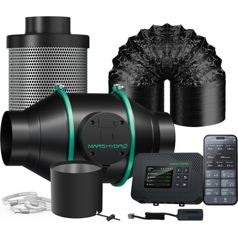 Mars Hydro iControl Smart Controller 4" (100 mm) Inline-Rohrventilator und Aktivkohlefilter-Kombinationssystem (1/5)
