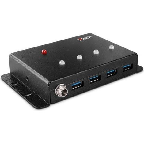 Lindy 43374 hub di interfaccia USB 3.2 Gen 1 [3.1 Gen 1] Type-B 5000 Mbit/s Nero (4 PORT USB 3.0 METAL HUB - )