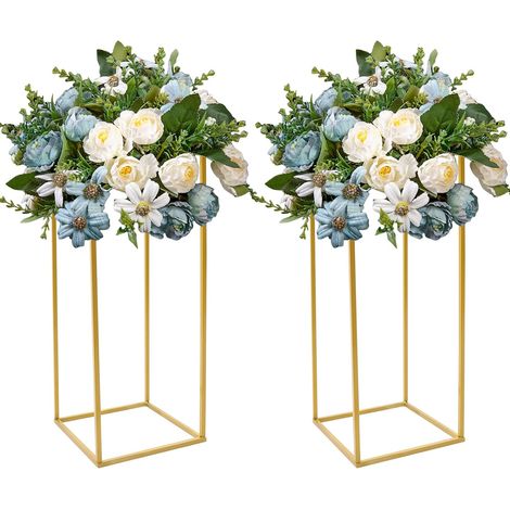 Ensemble de 2 supports à fleurs dorés pour mariage, support colonne de 61 cm de haut pour vase, centre de table géométrique en métal, présentoir à fleurs pour maison, fêtes et mariages, montage sans o (1/5)