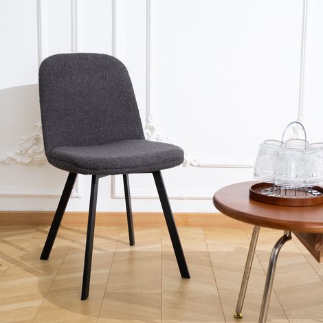 Sedia da pranzo 62/59/46 cm grigio scuro in teddy con struttura in metallo (1/5)