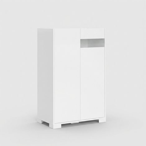 Buffet haut 2 portes rangement moderne gain de place 70x35x110 Riflesso - Blanc brillant