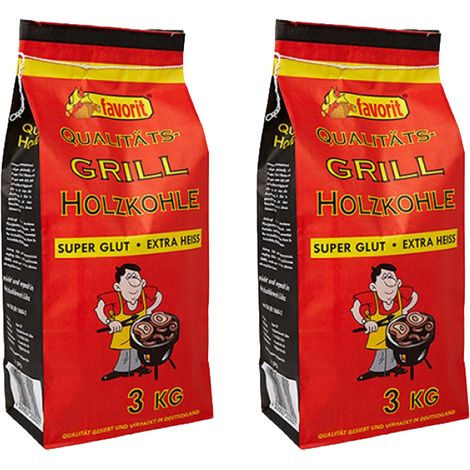2x Favorit Grill Holzkohle 3 kg Sack, grosse Körnung, brennt schnell an