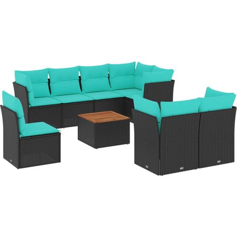Set Divani da Giardino 9 pz con Cuscini Nero in Polyrattan vidaXL