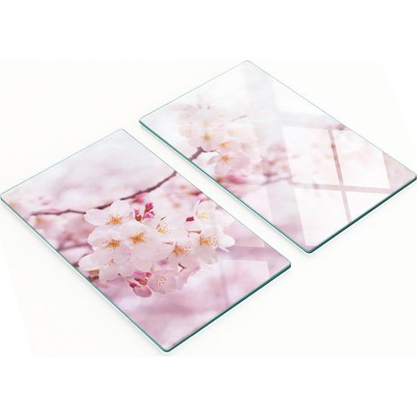 Dos tablas de cortar decorativas de vidrio templado con diseño de flores de cerezo, 2x30x52 cm. (1/5)