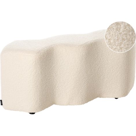 Banco otomana tapizado de bouclé dormitorio sala de estar 86 x 30 forma irregular blanco crema Littleton (1/5)