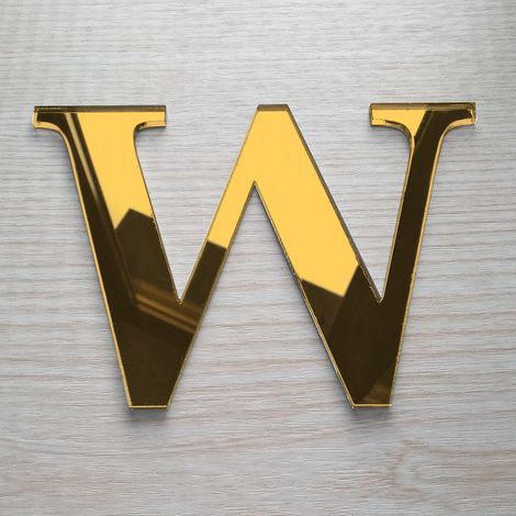 Lettre Miroir Or Décorative Plexiglass.- W - 10 cm