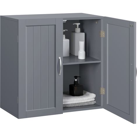 Homevive Armario de Baño Pared 59,5x31x59,5cm Mueble Baño Suspendido con Dos Puertas Armario Colgante para Cocina,Cuarto de Baño,Lavadero,Ajustable Bandeje y Antivuelco Gris