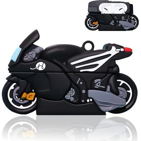 Étui unique pour AirPods 4, adorable étui 3D de moto de moto 4e génération, couvercle en silicone souple et porte-clés pare-chocs (1/5)