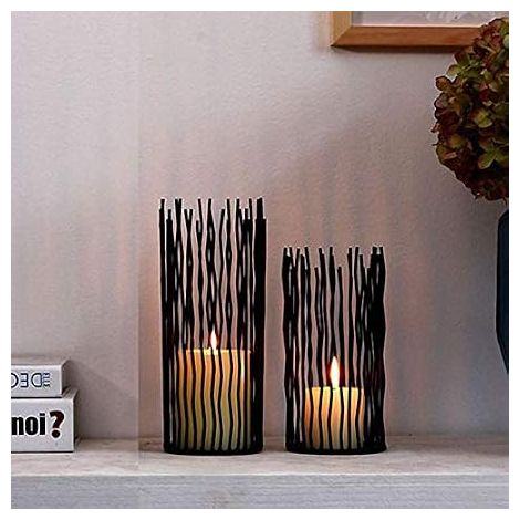 Lot de 2, Bougeoir Pilier métal, Bougeoirs Table Noirs Électroniques sans Flamme à LED, Bougeoir en métal Centres de Table Mariage à la Maison, Indice de rendu des couleurs élevé pour un rendu fidèle (1/5)