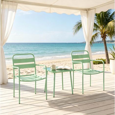 Salon de jardin 3 pièces avec 2 fauteuils et table carrée en acier galvanisé HAVRYA (1/5)