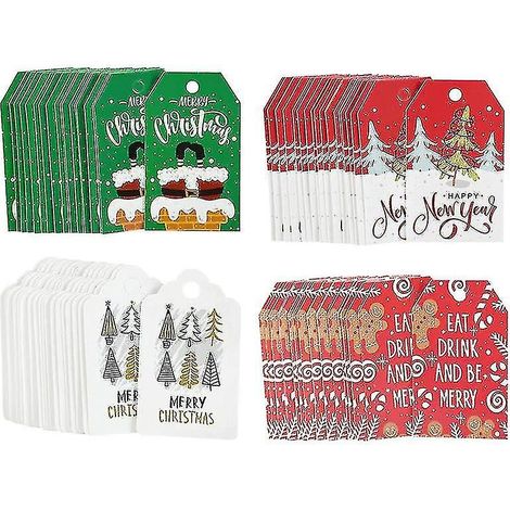 100 étiquettes cadeaux Joyeux Noël et Nouvel An en papier, motif flocons de neige et sapin de Noël, pour décorations de Noël (1/4)