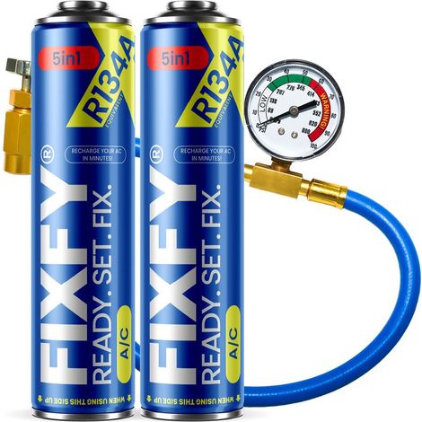 Kit de recharge climatisation 5 en 1 – 2 canettes 500ml R134a – Tuyau avec manomètre pour contrôle pression – Recharge facile et rapide (1/4)
