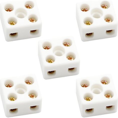 5 Pièces Bornier Céramique, Domino Haute Temperature, 10A 250V Haute TempéRature en Porcelaine Connecteurs CéRamiques pour CâBles éLectriques. (1/4)