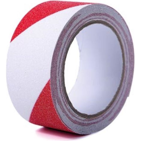 Perel Cinta antideslizante 5 m x 5 cm rojo blanco, autoadhesiva, impermeable y resistente UV, fuerte agarre interior exterior, ideal para escaleras suelos escaleras de mano hormigón madera almacén