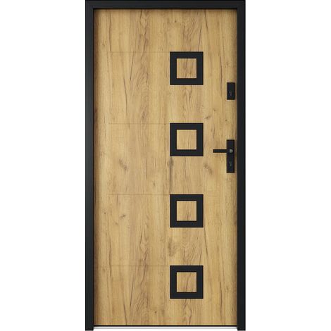 Porte d'entrée en acier avec inox L207 x L100 cm effet chêne - épaisseur 55 mm - poussant gauche - TIFANA