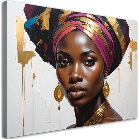 Cuadro en Lienzo, Mujer con turbante en estilo glamour, 30x20 (1/5)
