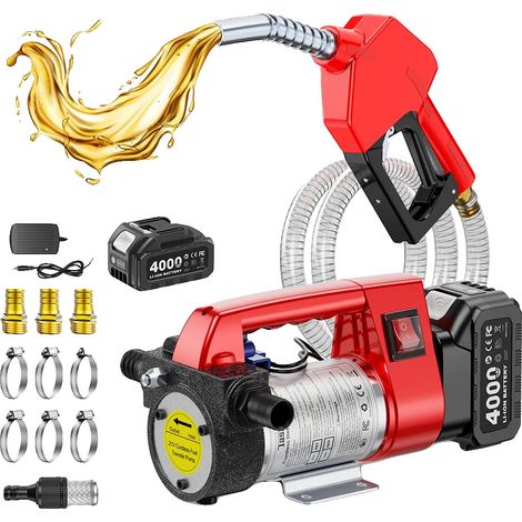 Pompa del carburante elettrica, funzionamento automatico, portata di 45 l/min, con 1 batteria da 4,0 Ah (1/2)