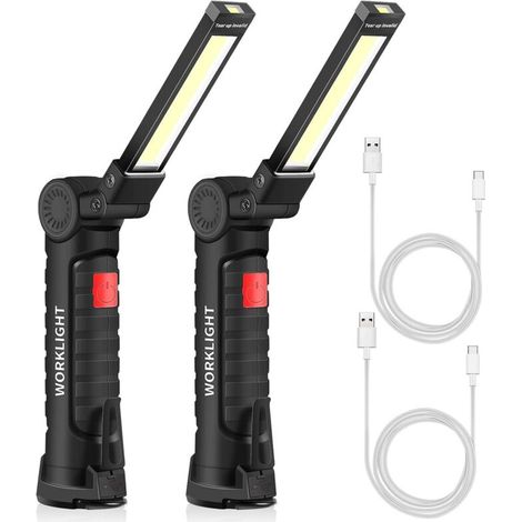 USB Rechargeable Flashlight LED Torch Work Light Portable Magnetic Hanging Hook for Outdoor Camping Repair Lamp (2PCS Small)