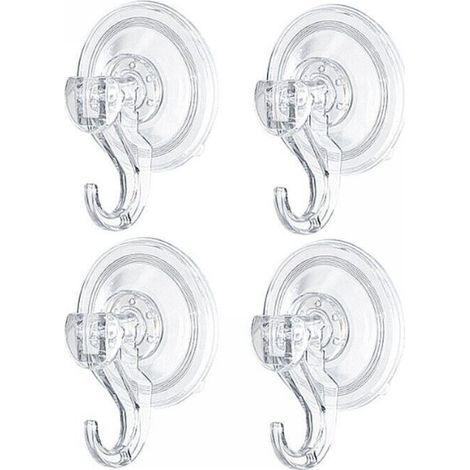 Set of 4 Wall Suction Cup Hooks, Bathroom Hook Plate Towel Holder Crown Bathrobe Coat Tea Towel, Transparent Kitchen/Office Plastic Utensil, Powerful Support White (1/4)