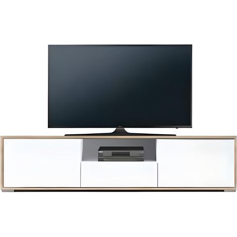 Meuble TV de 2 portes + 1 tiroir + 1 niche coloris Chêne Cambrian / Blanc - Longueur 183 x profondeur 35 x hauteur 44 cm -PEGANE-