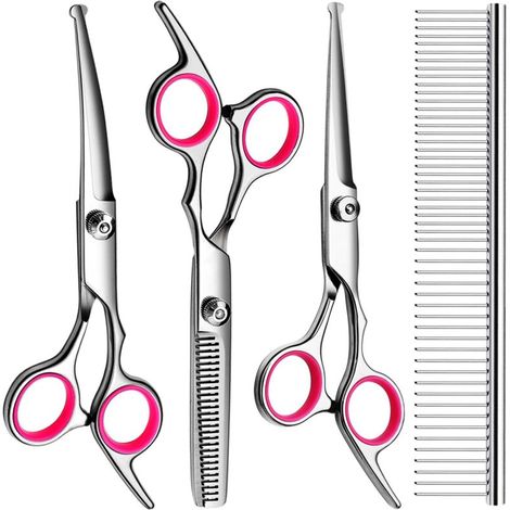 Professionelles Hundescheren-Set, titanbeschichtete Hundeschere, geeignet für die Fellpflege von Katzen und Hunden zu Hause (rosa, 4er-Set)