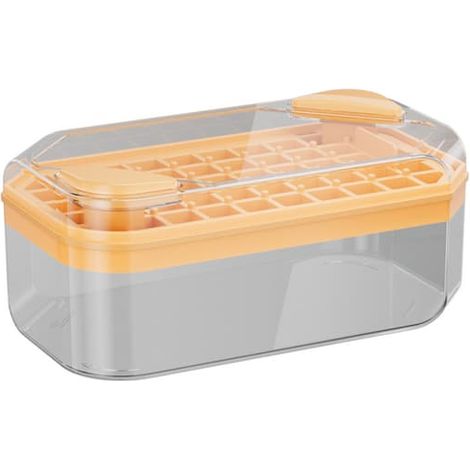 Bac à glaçons jaune avec couvercle et poubelle, bac à glaçons à ouverture facile, petit bac à glaçons, congélateur avec récipient, bac à glace pilée (1/4)