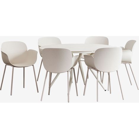 SKLUM Rundes Tischset aus Aluminium (Ø125 cm) Valerie und 6 Lynette Gartenstühle Steinweiß                                  