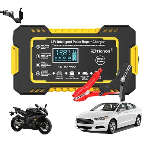 Cargador de baterías, carga automática inteligente, pantalla LCD digital, 12V 6A Amarillo (1/2)