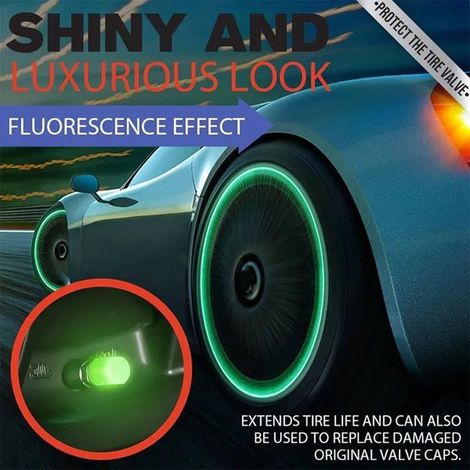4 fluoreszierende, leuchtende Reifenventilkappen aus robustem, wasserdichtem Gummi für Autoräder (1/5)
