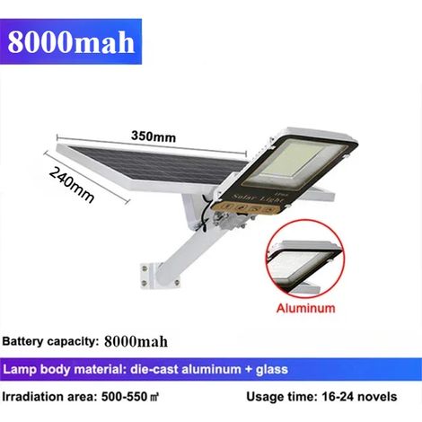 Lampe solaire extérieure haute puissance (8000 mAh) en aluminium, étanche, compatible avec garage, jardin, terrasse et applique murale. (1/5)
