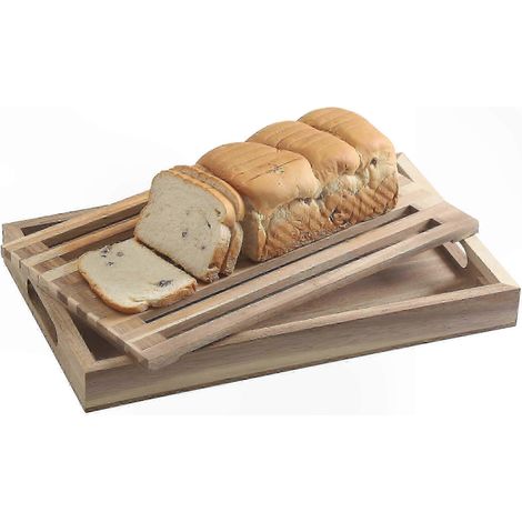 Planche à pain en bois avec ramasse-miettes, plateau de service et découpe pour cuisine, récipient à croûtons intégré, support à pain robuste, 1 pièce (1/5)