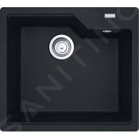 Franke – Évier en fragranit 1 bac noir mat 56x50 cm – Montage sur plan – Siphon gain de place – Bonde à panier 3 1/2“ avec trop-plein (1/2)