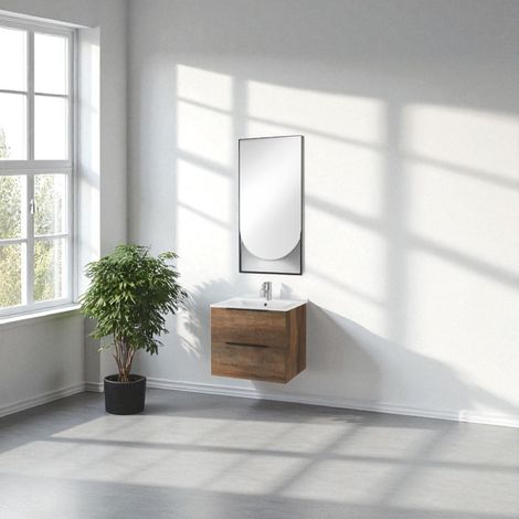 Mobile bagno sospeso 60 cm con specchio luce LED BALI Tabacco (1/5)