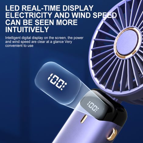 Mini ventilateur portable, rechargeable, petit ventilateur de bureau à 5 vitesses, pliable à 90°, fonctionne sur piles avec cordon, idéal pour la maison, le bureau et les voyages. (1/5)