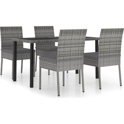 Maison Exclusive - 5-tlg. Garten-Essgruppe Poly Rattan Grau (1/5)