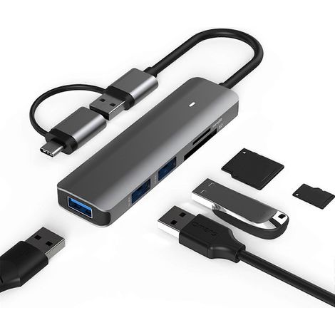 4/5 in 1 Typ-C USB 3.0 Dockingstation, tragbarer Hub mit SD/TF-Kartenleser, Fünf-in-Eins-Steckdosenleiste für Laptop und PC. (1/4)