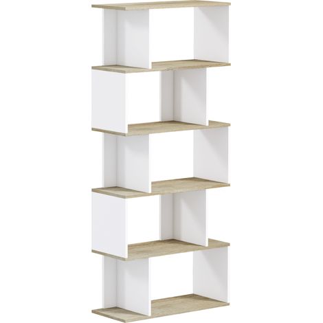 Bibliothèque scandinave 10 étagères RAINHA blanc et bois (1/5)