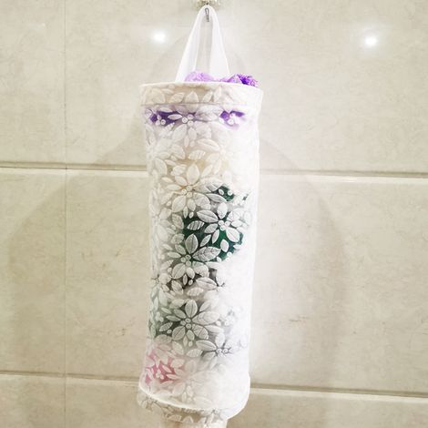 Support de sac en plastique suspendu, organisateur de sac en maille, distributeur de sac poubelle de cuisine, distributeur de sac d'épicerie pliable, rangement de sac poubelle (1/5)
