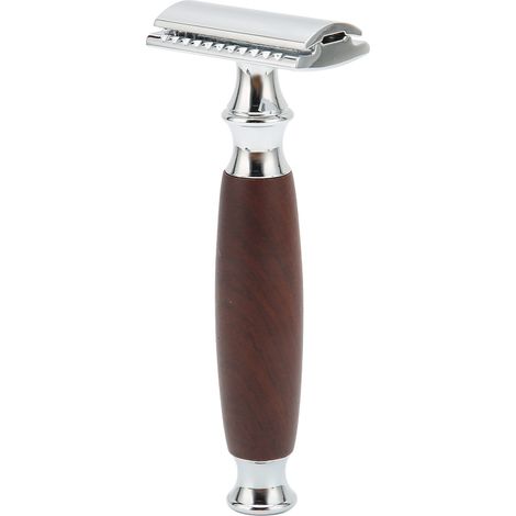 Rasoir de sécurité à double tranchant pour homme, usage domestique et professionnel, manche en bois et alliage de zinc (sans lame). (1/5)